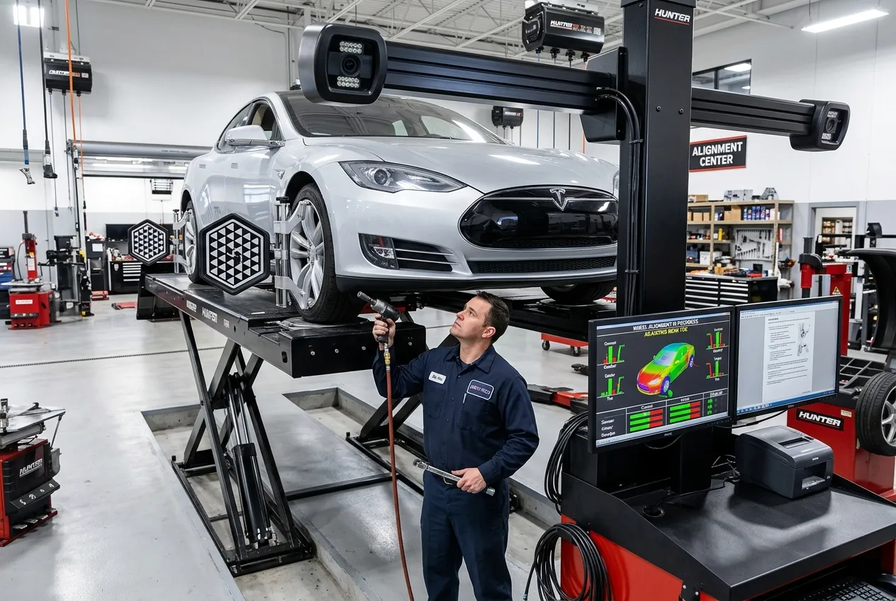 Wheel alignment machine in action
