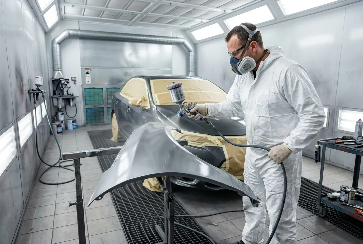 Spray painting in paint booth