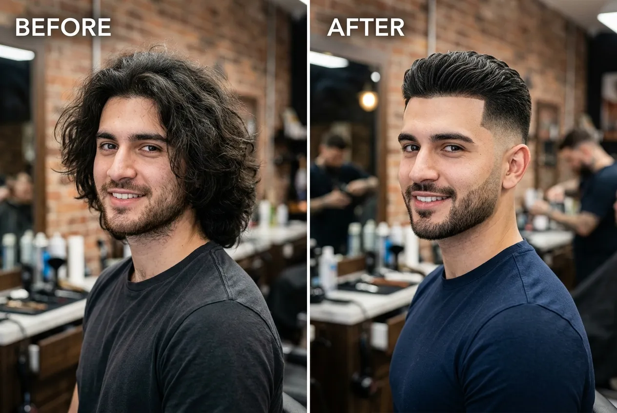 Before and after haircut transformation