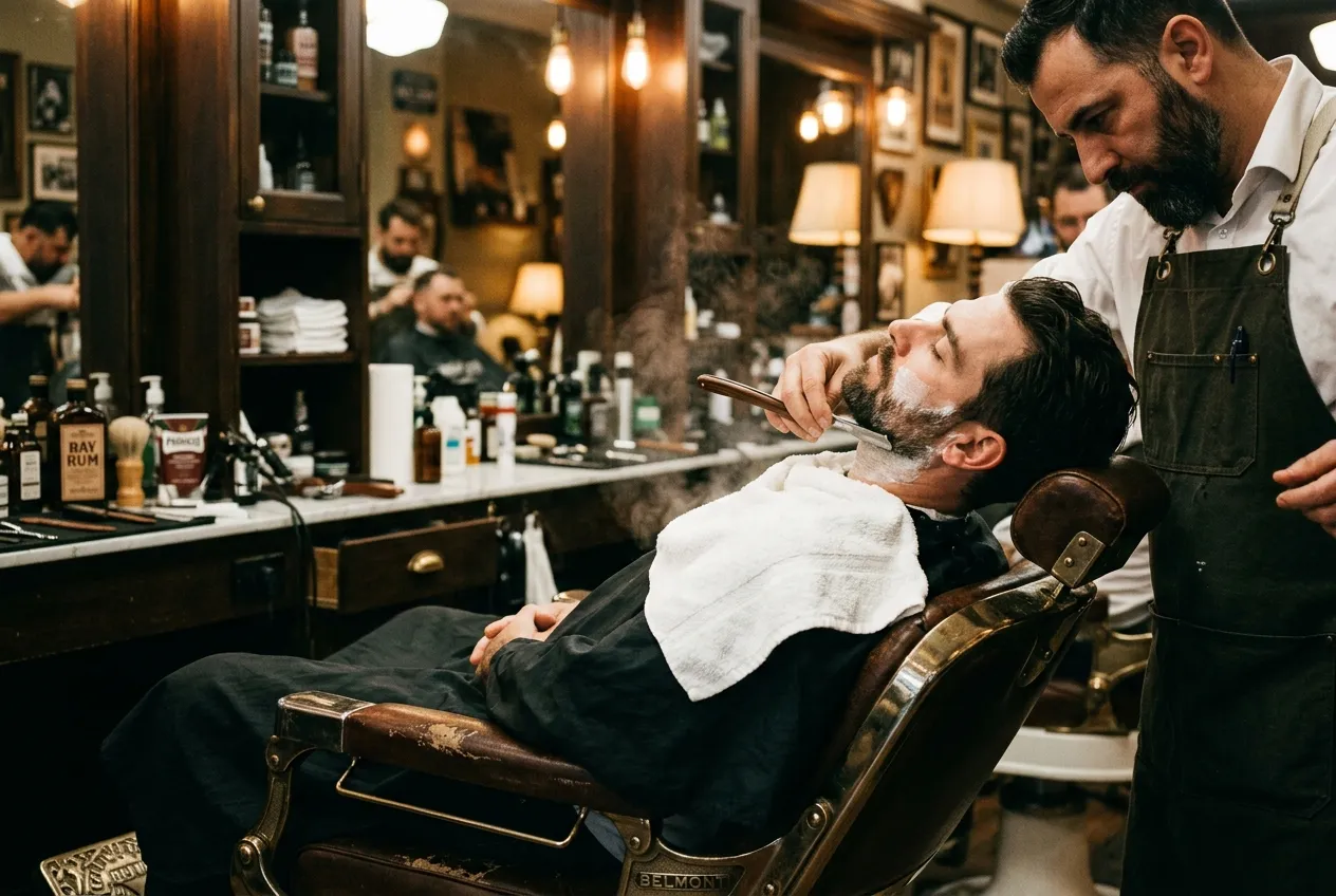 Hot towel straight razor shave