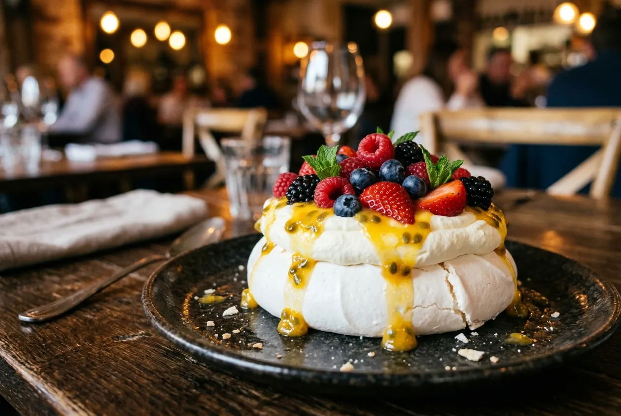 Pavlova with passionfruit curd and fresh berries