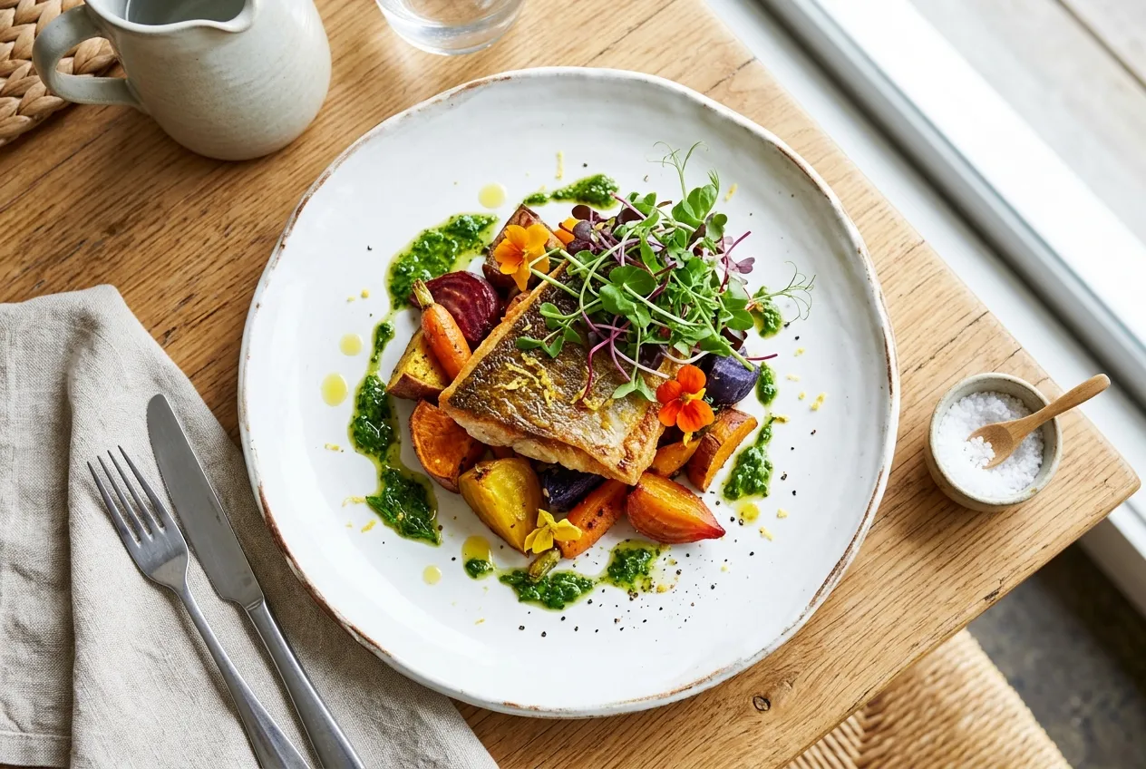 Fresh seasonal dish with colourful New Zealand ingredients