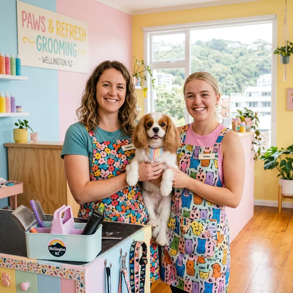 Suds & Paws team with a dog