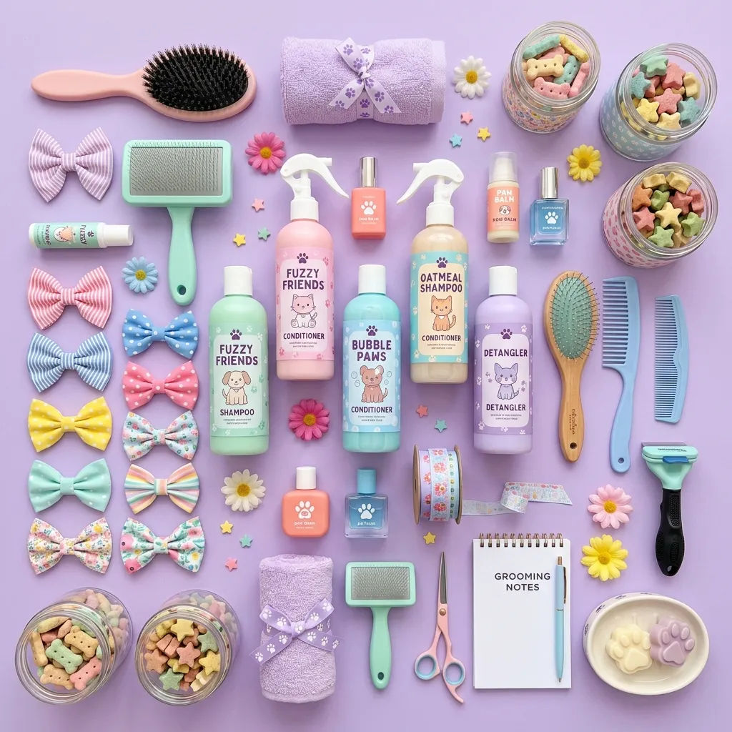 Grooming products flat lay