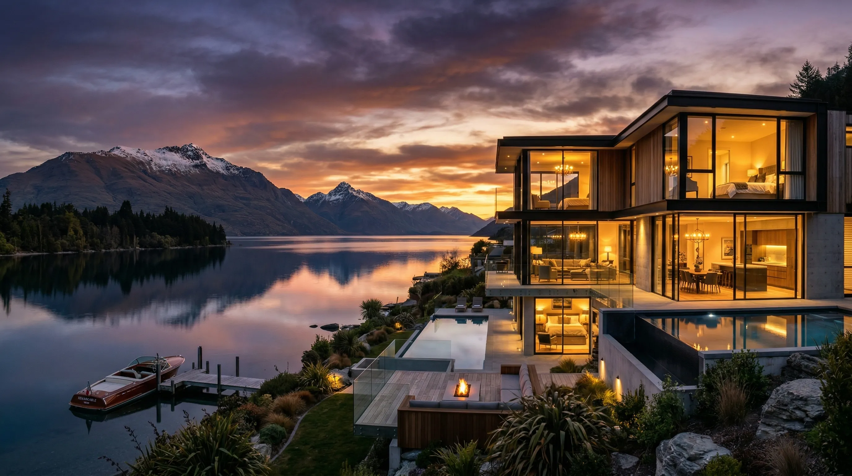 Luxury lakefront property in Queenstown with mountain views