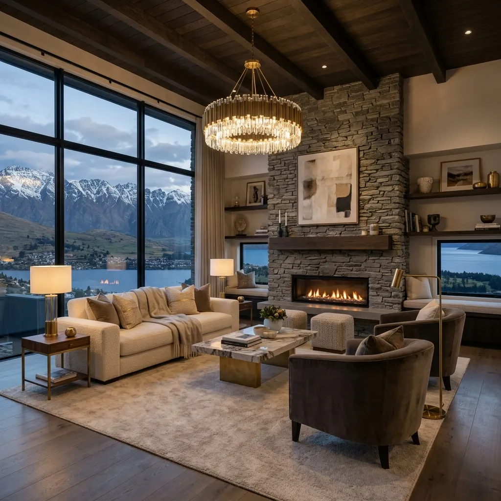 Living room with mountain views