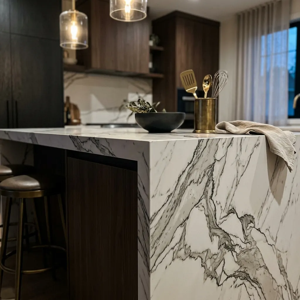 Dekton Opera waterfall edge. Pure elegance.