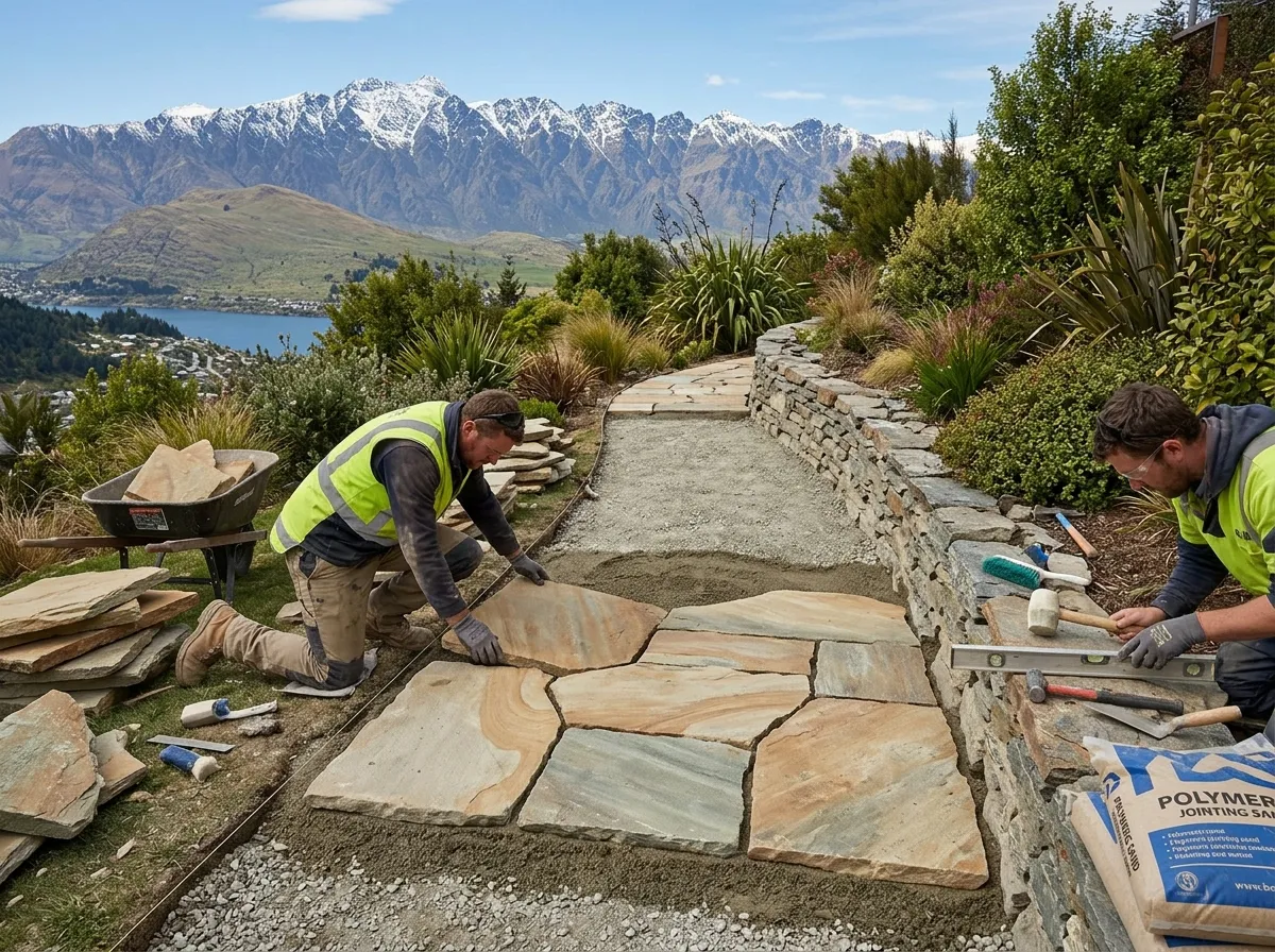 Outdoor stone paving installation