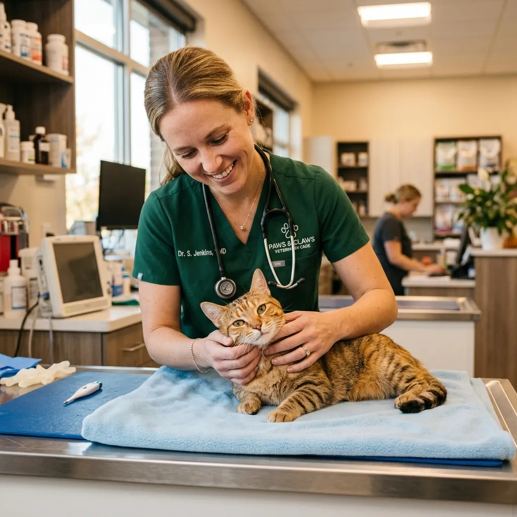 Vet examining a cat