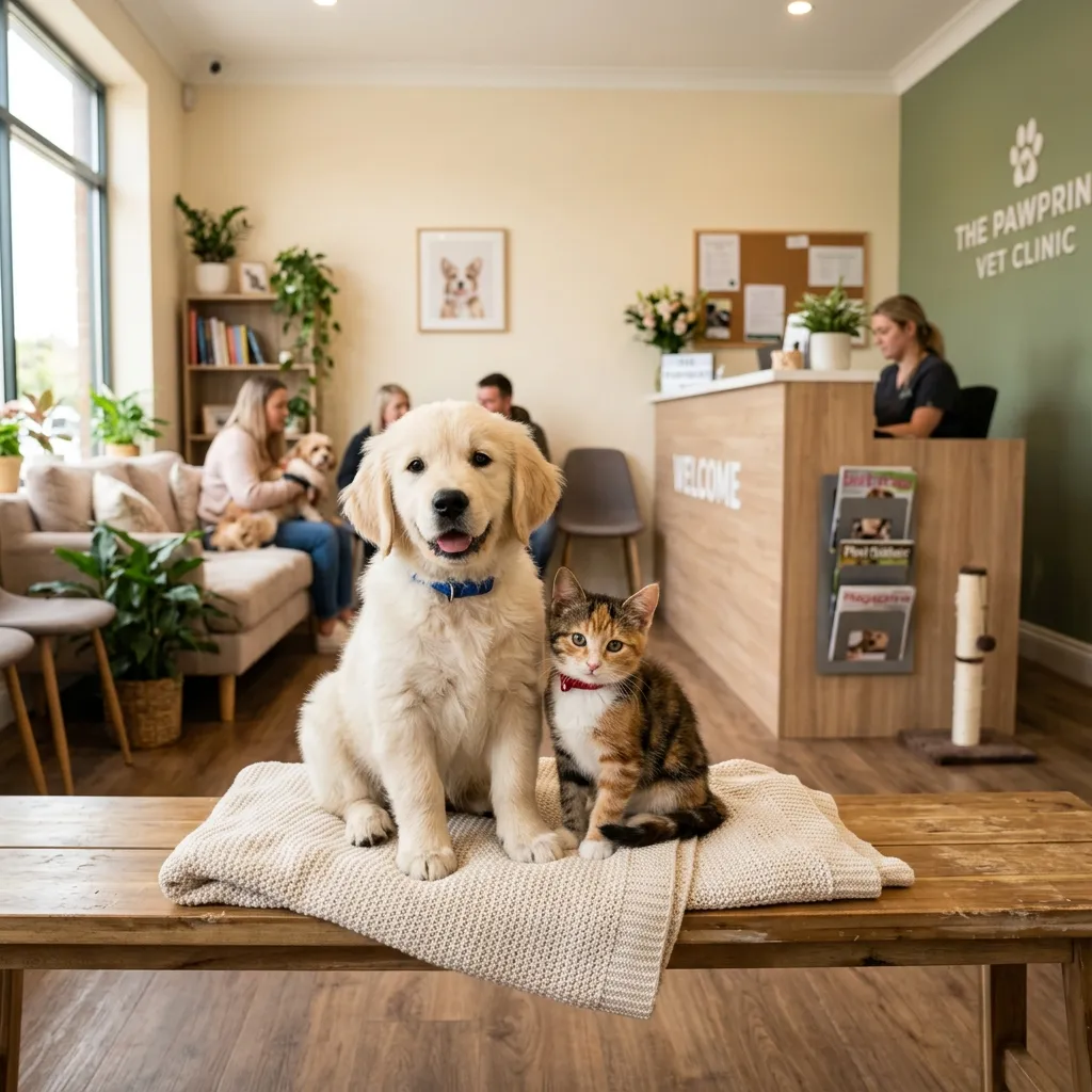 Puppy and kitten in waiting room